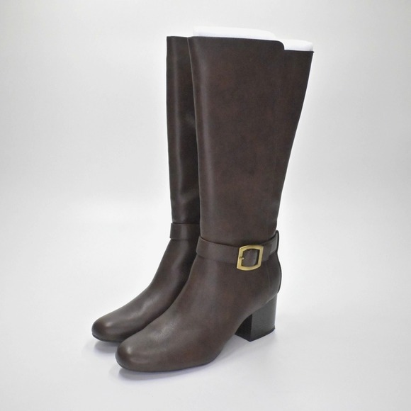 AEROSOLES Womens Patience Boots Size 11M Dark Brown Riding Knee High Block Heel - Picture 1 of 11